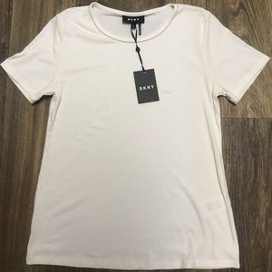 DKNY | Cream Short Sleeve Tee w/studded neck Sz. M